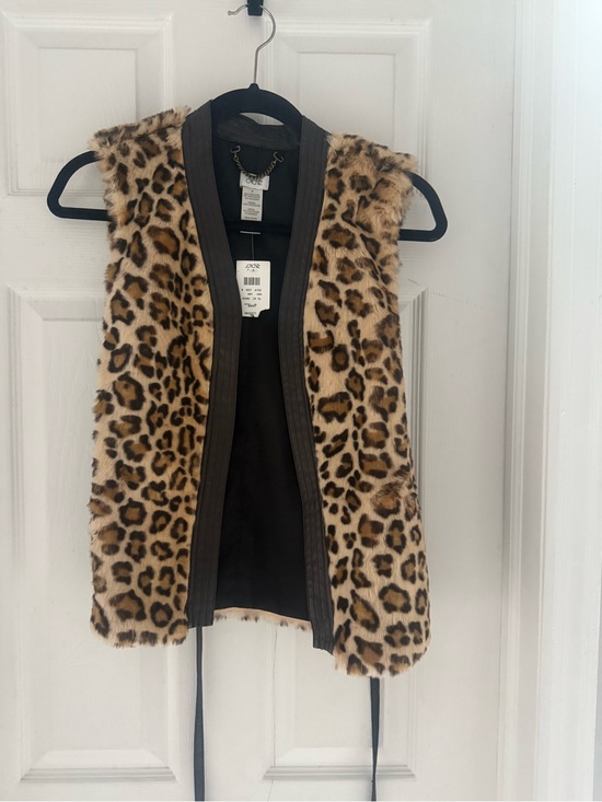 Cache Jackets & Blazers - Cache  Leopard-Print Faux Fur Vest with Black Trim and Gold Chain Accent